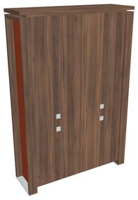 Vysoká skriňa Verno+ S 140 x 46 x 210 cm, delená, orech / oranžová