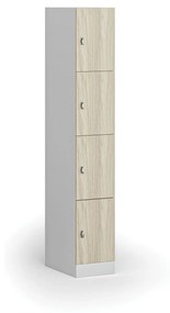 Šatníková skrinka s úložnými boxmi, 4 boxy, 1850 x 300 x 500 mm, otočný zámok, laminované dvere, dub prírodný