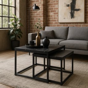 PROXIMA.store - Loftový set konferenčných stolíkov TEVET FARBA: čierny mramor, FARBA NÔH: čierna