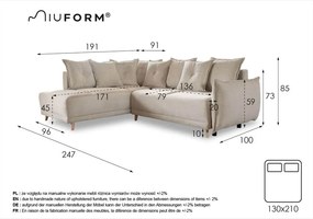 Béžová menčestrová rozkladacia rohová pohovka (ľavý roh) Lazy Lukka – Miuform