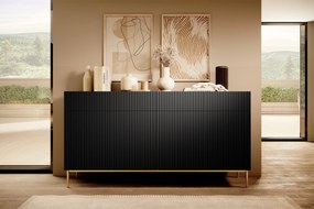 Komoda Nicole 200 cm - čierny mat / zlatá