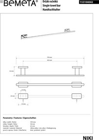 Bemeta Design NIKI: Držiak uterákov, 450 mm - 153104042
