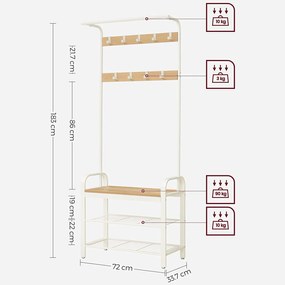 Vešiakový stojan s úložným priestorom na topánky, predsieňová stena, béžový