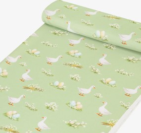 Goldea veľkonočná teflónová látka na obrusy - husy a kraslice 160 cm