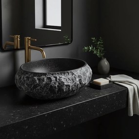 Rea Mika Gabro, umývadlo na dosku 480x380x155 mm, imitácia kameňa-čierna, REA-U0634