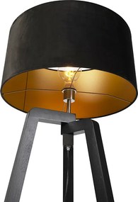 Stojaca lampa trojnožka čierna drevo s čiernym tienidlom 50 cm - Puros