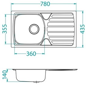ALVEUS 1136539 - Kuchynský drez BASIC 78x43,5 cm matná oceľ/satin, veľký výpust