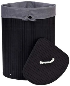 Rohový kôš na bielizeň 60 l bambusový čierny