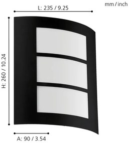 Eglo 99567 - Vonkajšie nástenné svietidlo CITY 1xE27/40W/230V IP44