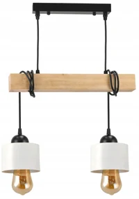 BERGE LED závesné stropné svietidlo, drevený trám, 2xE27, kovový pohárový luster