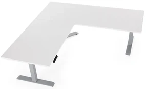 Výškovo nastaviteľný stôl OfficeTech Angle, 180 x 200 cm, sivá podnož, biela