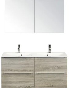 Kúpeľňový nábytkový set Pulse 120 cm s dvojitým umývadlom a zrkadlovou skrinkou dub sivý 84727516