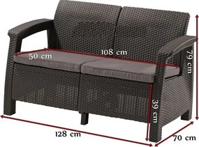 ALLIBERT CORFU LOVE SEAT Pohovka, 128 x 70 x 79cm, hnedá/sivo-béžová 17197359