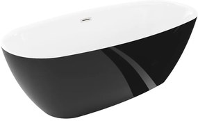 Mexen Luvo Slim, voľne stojaca vaňa 170 × 75 cm, biela-čierna, oceľový prepad, 52801707575-97
