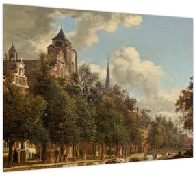 Sklenený obraz - Jan van der Heyden, View Down a Dutch Canal, reprodukcia (70x50 cm)