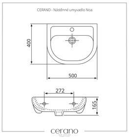 Cerano Noa, nástenné umývadlo 50x40 cm, biela, CER-CER-403398