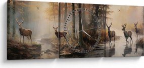 Obraz - Vintage maľba divokej zveri (s hodinami) (90x30 cm)