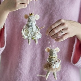 Bloomingville Plstená vianočná ozdoba Peo Wool Brown Myška v šatách