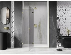 Mexen, Mexen Lunar ľavé otočné sprchové dvere 140 cm, transparentné, zlaté - 834-140-000-50-00-L