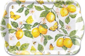 Biela melamínová tácka s kvetmi Flowers Pink - 13*21 cm