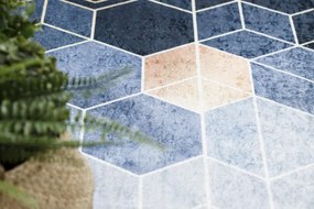 Koberec protišmykový ANDRE 1216 Kocka, geometrický - modrý