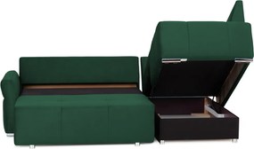 Rohová sedačka na trvalé spanie Island, tmavo zelená látka, pravý roh