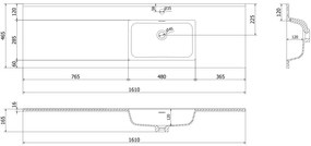 Mexen Rivel, kúpeľňová skrinka 160 cm s pravým umývadlom Otis, 2S, 1D, drážkovaná, biela matná, 91A23-16047-3-BBFFF01-W18P01