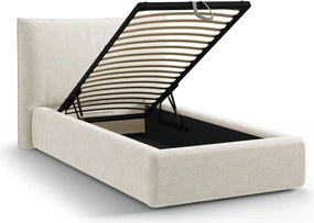 Krémovobiela čalúnená jednolôžková posteľ s úložným priestorom s roštom 90x200 cm Kaelle – Micadoni