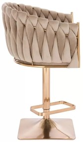 LuxuryForm DESIGN Barová stolička NORDEN VELUR na zlatej hranatej podstave - latte