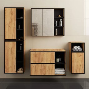 Kúpeľňová zostava VAMI s otvormi na umývadlo, dub craft / čierna