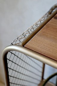 Mosadzný antik kovový regál na kolieskach Galla - 114*35*99 cm
