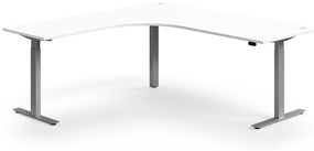 Výškovo nastaviteľný stôl FLEXUS, rohový, 2000x2000 mm, strieborný rám, biela