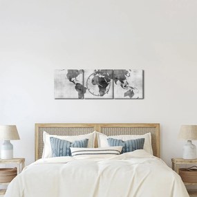 Obraz - Mapa sveta 2 (s hodinami) (90x30 cm)