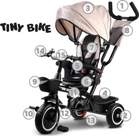 Trojkolesový bicykel Tiny Bike 3v1, béžový, so strieškou SP0650