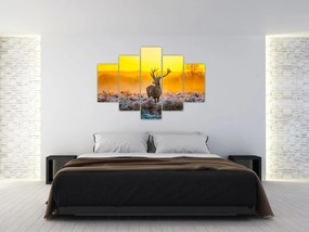 Obraz - Jeleň pri východe slnka (150x105 cm)