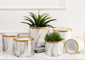 KERAMICKÝ KVETINÁČ SONA 11X11 CM BIELA/ZLATÁ