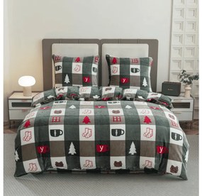 Sada mikroplyšových obliečok CHRISTMAS SOCKS zelené + obliečka mikroplyš SOFT 90x200 cm biele, jednolôžko