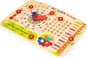 ECOTOYS Drevená edukačná tabuľa – kalendár, hodiny, mesiace a sezóny pre deti 3+ (angličtina)