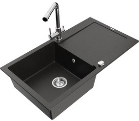 Mexen Leo, drez granitový 900x500x190 mm, 1-komorový a chrómová batéria Duero, čierna-zlatá metalíza, 6501-75-671600-00