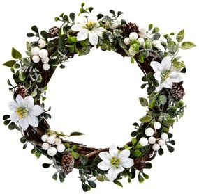 Vianočný prútený veniec White poinsettia, 30 cm
