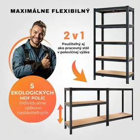 Regál s vysokou nosnosťou HEAVY, max. 875kg, 90x40x180cm, čierna Jurhan
