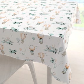Biante Detský bavlnený štvorcový obrus Sandra SA-457 Líšky v lietadielkach na bielom 90x90 cm