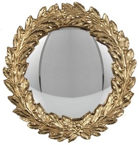 Zlaté okrúhle nástenné vypuklé zrkadlo s listami Baroq – 19*2*19cm