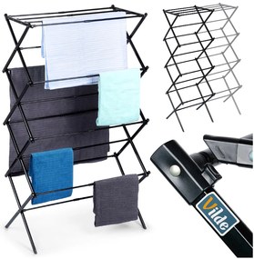 VILDE Sušiak na bielizeň, skladací, čierny kov VILDE, 8 poschodí, 43 - 75 x 37,5 x 139 cm