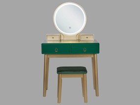 Toaletný stolík so 4 zásuvkami a LED zrkadlom zelená/zlatá FEDRY Beliani