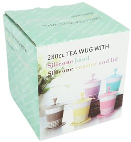 Porcelánový hrnček AQUELLE so silikónovými doplnkami 280 ml, modrý