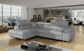 Svetlosivá zamatová rozkladacia/s úložným priestorom rohová pohovka (ľavý roh/do L) Anton – ELTAP