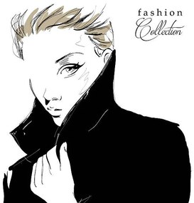 Ilustrácia Fashion girl in sketch-style, Verlen4418, (40 x 40 cm)