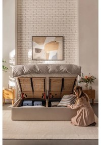 Béžová čalúnená dvojlôžková posteľ s úložným priestorom s roštom 160x200 cm Thessa Pillow – Bonami Selection