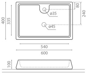 Bathco 4004 - Umývadlo na dosku GALICIA 60x40 cm porcelán/biela